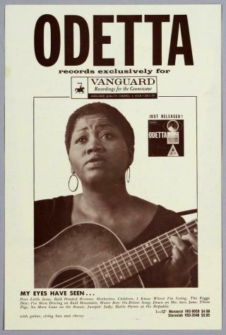 Odetta - Rare Vintage 1959 My Eyes Have Seen Vanguard Promo Handbill