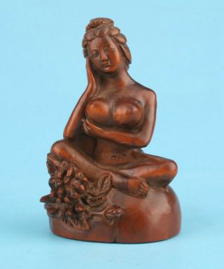 Vintage China Boxwood Statue Hand - Carved Old Decorative Gift