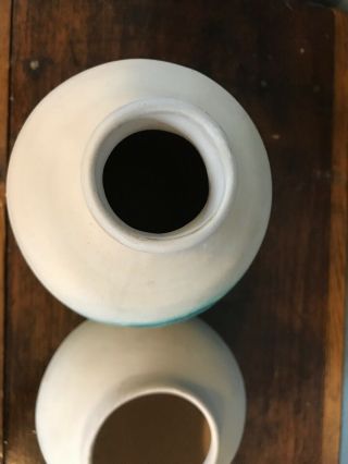 Pair (2) Vintage Nemadji Hand Made Blue,  Green,  & Black Swirl Pottery Vases 7