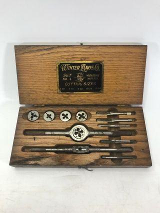 Vintage Winter Bros.  Co.  11 Piece Tap And Die Set No.  4 W/ Wooden Case Complete