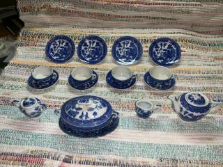 Vintage Blue Willow China 4 Place Child Tea Set,  Doll Tea Set,  Made In Japan
