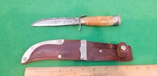 9” Vintage G.  C & Co (mora,  Sweden) Fixed Blade Hunting Knife & Sheath,  Model 503