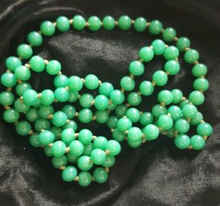Vtg Art Deco Long Jade Green Old Peking Czech Glass Beads 1920s Flapper Necklace