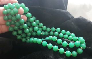 Vtg Art Deco Long Jade Green old Peking Czech Glass beads 1920s Flapper necklace 3