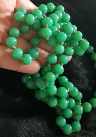 Vtg Art Deco Long Jade Green old Peking Czech Glass beads 1920s Flapper necklace 4