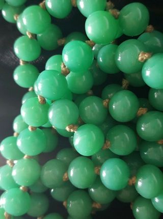 Vtg Art Deco Long Jade Green old Peking Czech Glass beads 1920s Flapper necklace 5