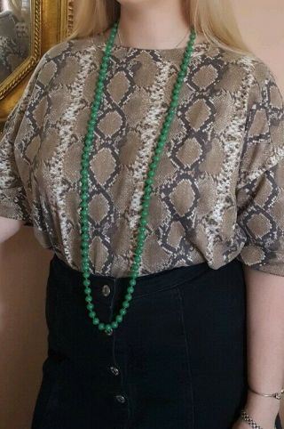 Vtg Art Deco Long Jade Green old Peking Czech Glass beads 1920s Flapper necklace 6