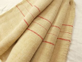 Vtg Antique Red Stripe Hemp Linen Rustic French Fabric Feed Sack Grain Bag 21x51