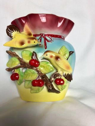 Vintage Wall Pocket Two Birds In Cherry Tree Made In Japan