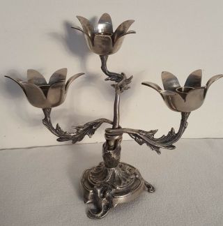 Vtg Three Flower Candelabra Candle Holders Rustic Made In India