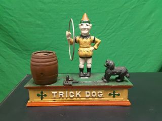 Vintage Cast Iron Trick Dog Mechanical Coin Bank Metal Very Heavy,