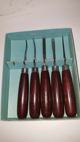 Set Of 5 Chaselle Vintage Wood Carving Tools - Chisels Org.  Box.