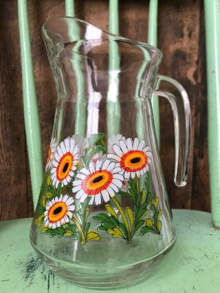 Vintage Floral Design Glass Pitcher Jug Made In France Summer Light Flowers