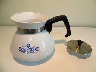 Vintage Teapot Corning Ware Cornflower Blue & White Kettle W/ Lid 4 Cup