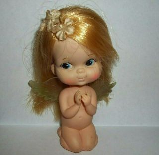 Vintage Forsum Angel Doll Japan Girl Vinyl Blonde Hair Kneeling Big Eyes Rare 5 "
