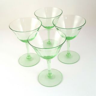 Vintage Block Optic Green Depression Glass Champagne Sherbet Glasses Set Of 4