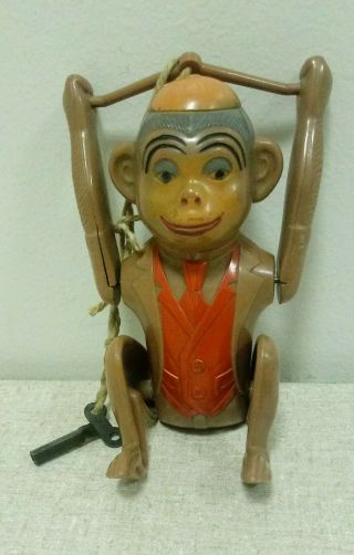 Vintage Knickerbocker Tumbling Monkey Toy W/ Key Plastic Windup Made In The Usa