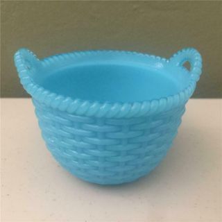 Vintage Small Blue Milk Glass Basket Weave Basket With Handles