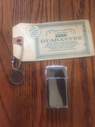 Vintage 78 Zippo " Cent Never Spent " Key - Chain & Card Plus Zippo Slim Xvi Lighter