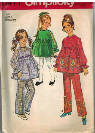 8477 Vintage Simplicity Sewing Pattern Girls Dress Top Pants 1960 