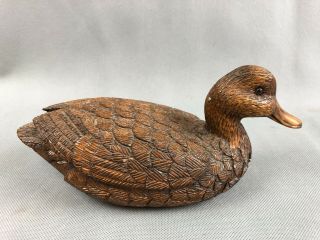 Small Highly Detail Wood Carved Glass Eyes Duck Decoy Art Sculpture Sign G.  B. 2