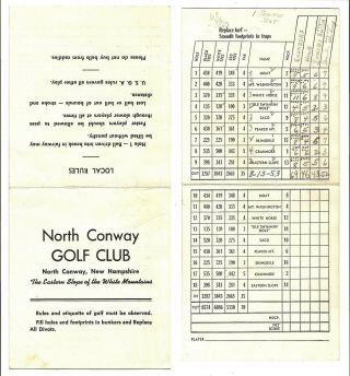 Vintage 1953 Score Card North Conway Golf Club Warning Caddies Balls