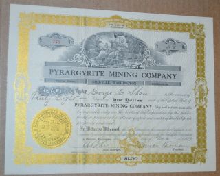 Pyrargyrite Mining Company 1919 Vintage Stock Certificate