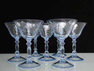 7 Vintage Cambridge Glass " Caprice " Moonlight Blue Champagne Tall Sherbets