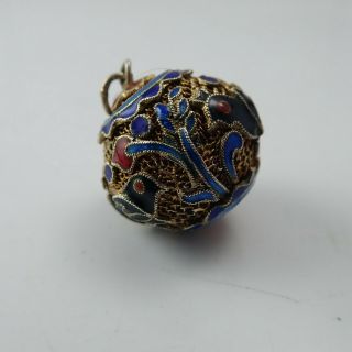 Vintage Chinese Export Rooster Chicken Enamel Filigree Ball 18mm Charm Pendant