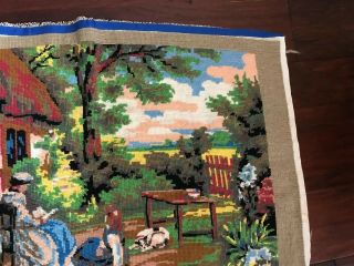 Vintage Needlepoint Canvas Old World Scene Completed Large 27”x18 1/2” 8