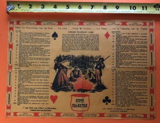 Rare Vintage Antique Fortune Telling Placemat Ad Gypsy Tea - Kettle York City