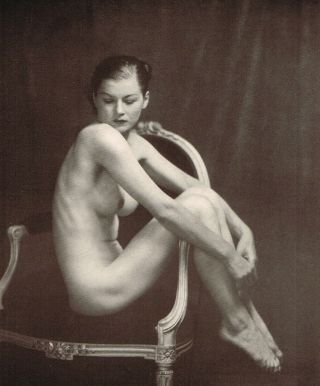 Vintage Alfred Cheney Johnston Female Nude Lady On Chair Photo Litho