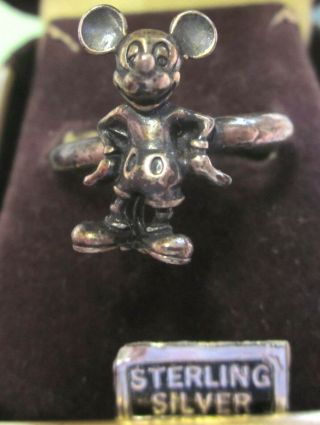 Vintage Mickey Mouse Sterling silver Ring Adjustable Size Disney Box. 2