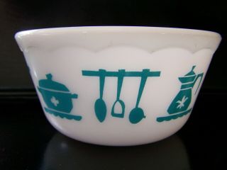 Vintage Milk Glass Aqua Blue Kitchen Pattern Mixing Bowl Unmarked 6
