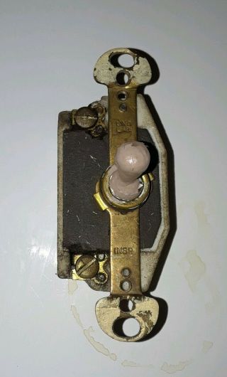Vintage Round Base Toggle Light Switch - Single - Pole Brass & Porcelain