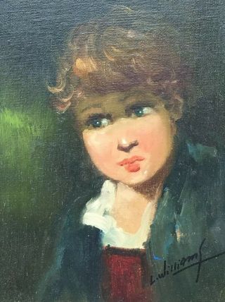Vintage Mid - Century Oil On Board Portrait Of A Boy Signed L.  Williams