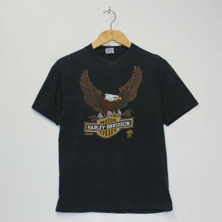Vintage 1983 Harley Davidson Eagle Edmonton T - Shirt Size M Black Made In Usa