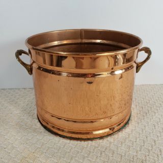 Vintage French Hammered Copper Planter Pot Urn Brass Handles