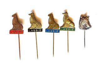 Rare Vintage Lassie Metal Movie Promo Pin Set - Collie Dog Tv Series Button