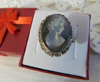 Vintage Cameo Abalone Sterling Silver 800 Ladies Ring In Gift Box Size 6