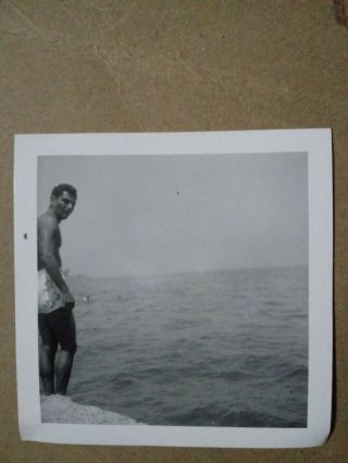 Vintage Photo Shirtless Man In Swim Trunks Almost Out Of Shot On Beach Snapshot