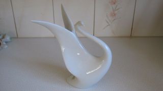 Vintage Royal Dux Czechoslovakian Mid Century Modern White Porcelain Swan Label