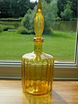 Vintage Mid Century Amber Gold Italian Art Glass Genie Bottle Empoli Decanter