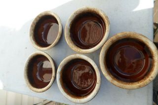 Vintage Hull Oven - Proof Pottery Brown Drip Glaze Fruit Bowls,  Set Of 5