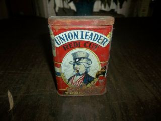 Vintage Vertical Union Leader Pocket Tobacco Tin Uncle Sam Advertising