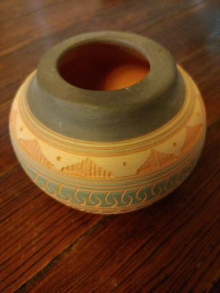 Vintage Navajo Indian Pottery Red Clay Etched Painted Bowl Signed