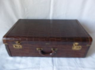 Vintage Brown Leather Suitcase By Horn Faux Alligator Look 26 "