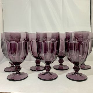 Vintage Libbey Duratuff Amethyst Purple Water Ice Tea Panel Goblet Set Of Seven
