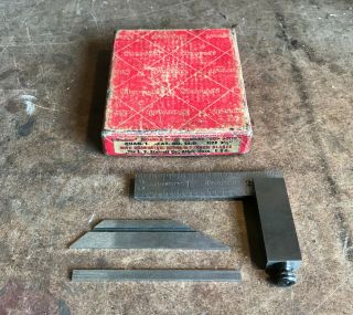 Vintage Starrett No.  14 D 2 1/2 " Adjustable Double Steel Square W/ 3 Blades