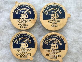 4 Different 1940 Pinocchio Vintage Ice Cream Lids